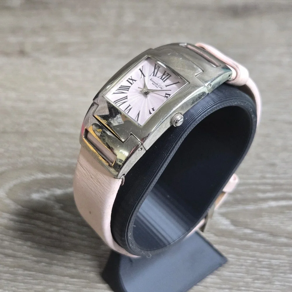 Kenneth Cole New York KC2200 Women's Tank Watch Pink Sunray Dial Leather Strap